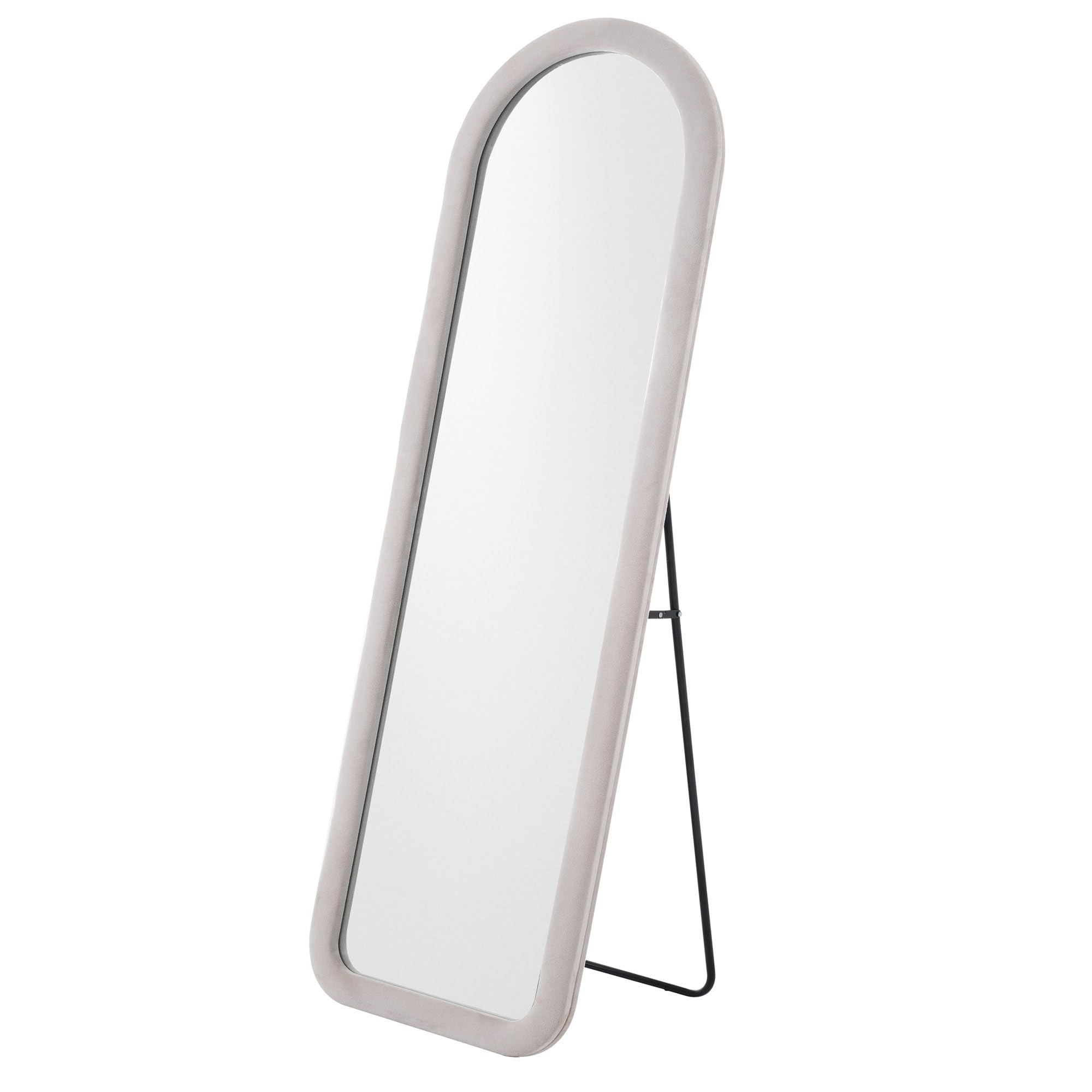 【新品】全身鏡 スタンドミラー 飛散防止加工 ベルベットフレーム ホワイト 新品】全身鏡 スタンドミラー 飛散防止加工 ベルベットフレーム